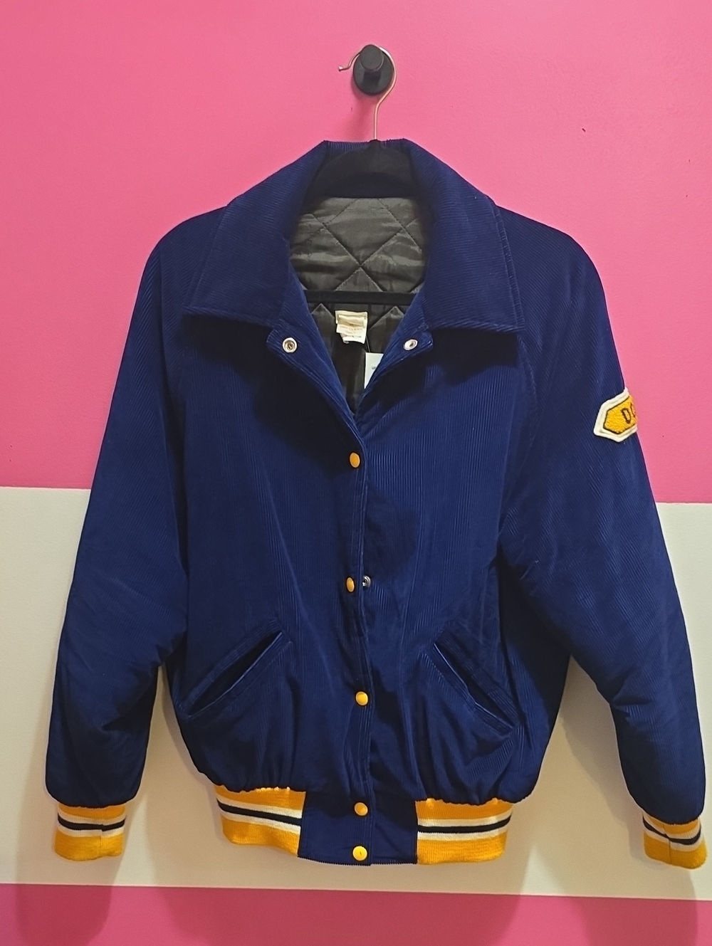 Vintage Navy Blue Corduroy Bomber Jacket with 'Doris' Walkers Haulage